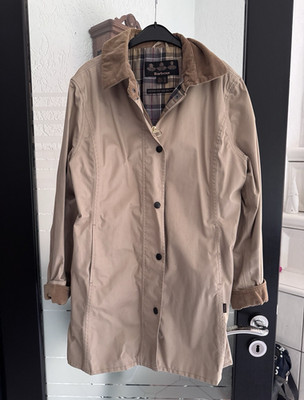 Barbour Damen Mantel beige halblang Cord Karo-Futter wasserdicht Gr. 44