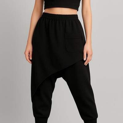 Baggy Womens Japanese Drop Crotch Pants Loose Black Casual Trousers Pants XS