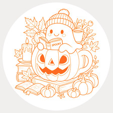 Halloween Ghost Stickers 2" Round   50pcs   Orange Print   Mixed or Single