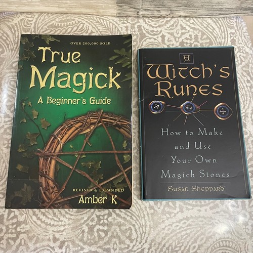 True Magick Amber K & A Witch's Runes Susan Sheppard Occult Book Lot 2 Paperback