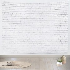 White Brick Wall Tapestry Pure White Vintage Brick Stone Print Wall Covering ...
