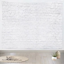 White Brick Wall Tapestry Pure White Vintage Brick Stone Print Wall Covering ...
