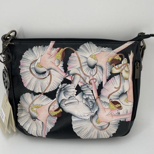 Anuschka Handtasche handbemalt Schwanentanz Leder wandelbar Hobo Zubehör Etikett - Bild 6 von 19
