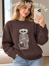 POLO RALPH LAUREN Women s S Brown Polo Bear Crewneck Knit Sweater Pullover