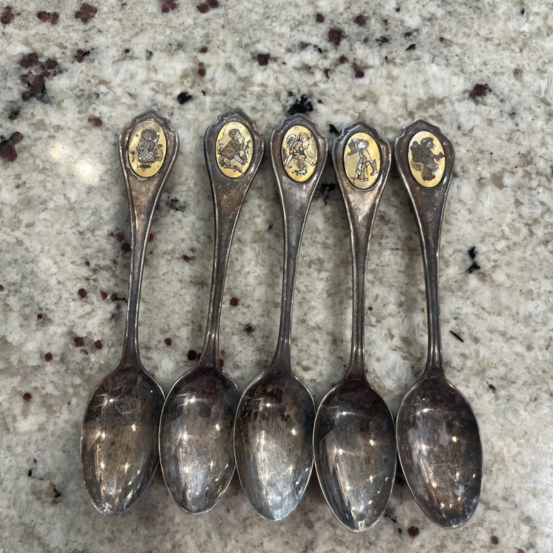 Vtg. 5 Piece  Berta Hummel Inspired Limited-Edition Silver-Plated Spoons by NE,