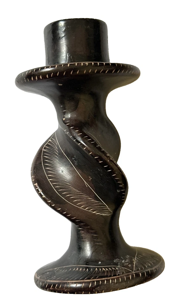 Candelabros de piedra de jabón africana tallada a mano de Kenia de colección mapa grabado Pai Foto 2 de 4