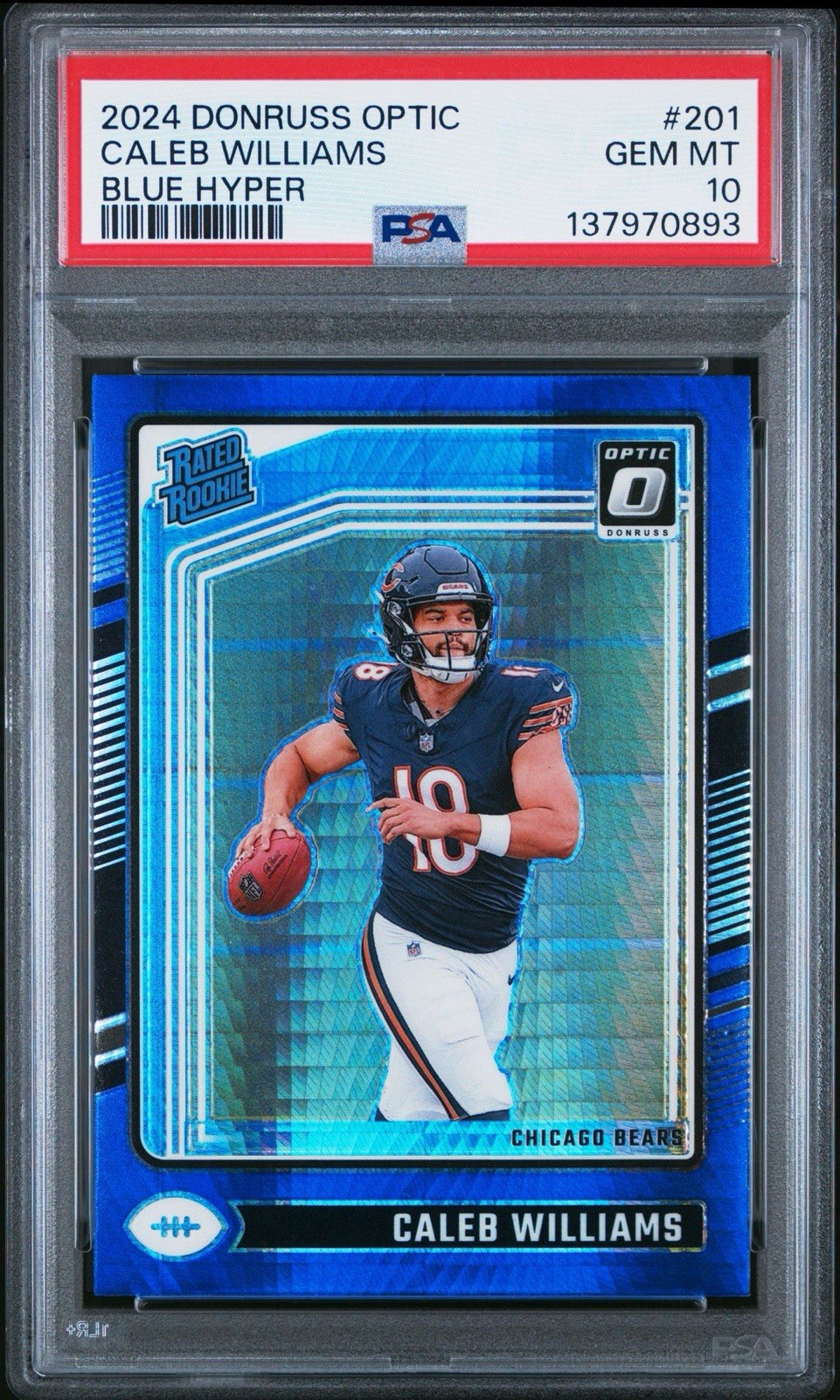 2024 PANINI DONRUSS OPTIC BLUE HYPER #201 CALEB WILLIAMS PSA 10 CHICAGO BEARS