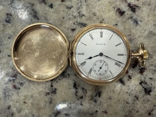 Antique 1935 Elgin Full Hunter Art Deco 14k Gold Fill 15J Pocket Watch
