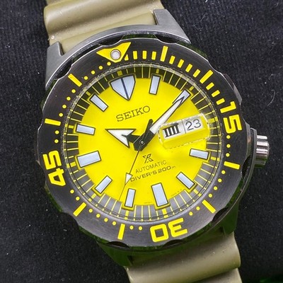Rare Seiko Prospex SRPF35K1 Yellow Monster Diver Day Date Rubber Watch Fullset