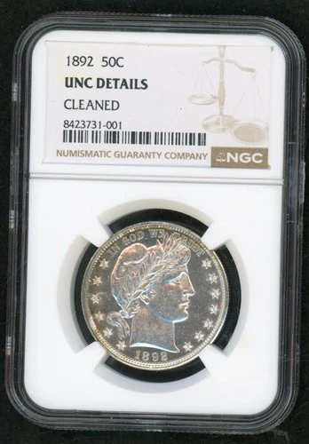 1892 Barber Half Dollar NGC UNC Details Cleaned