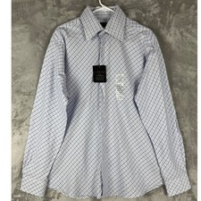 J Ferrar Mens Large Blue White Plaid Dress Shirt 16 16 1/2 Neck Button Up