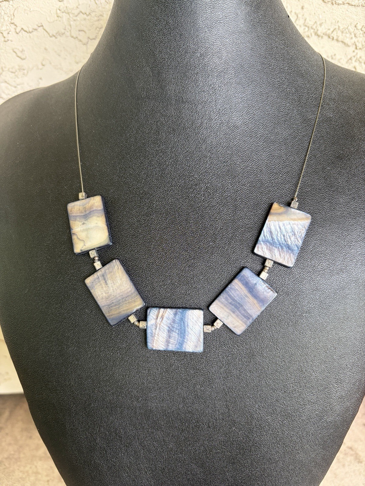 Handmade 21” Rectangular Shell Bead Necklace With… - image 1