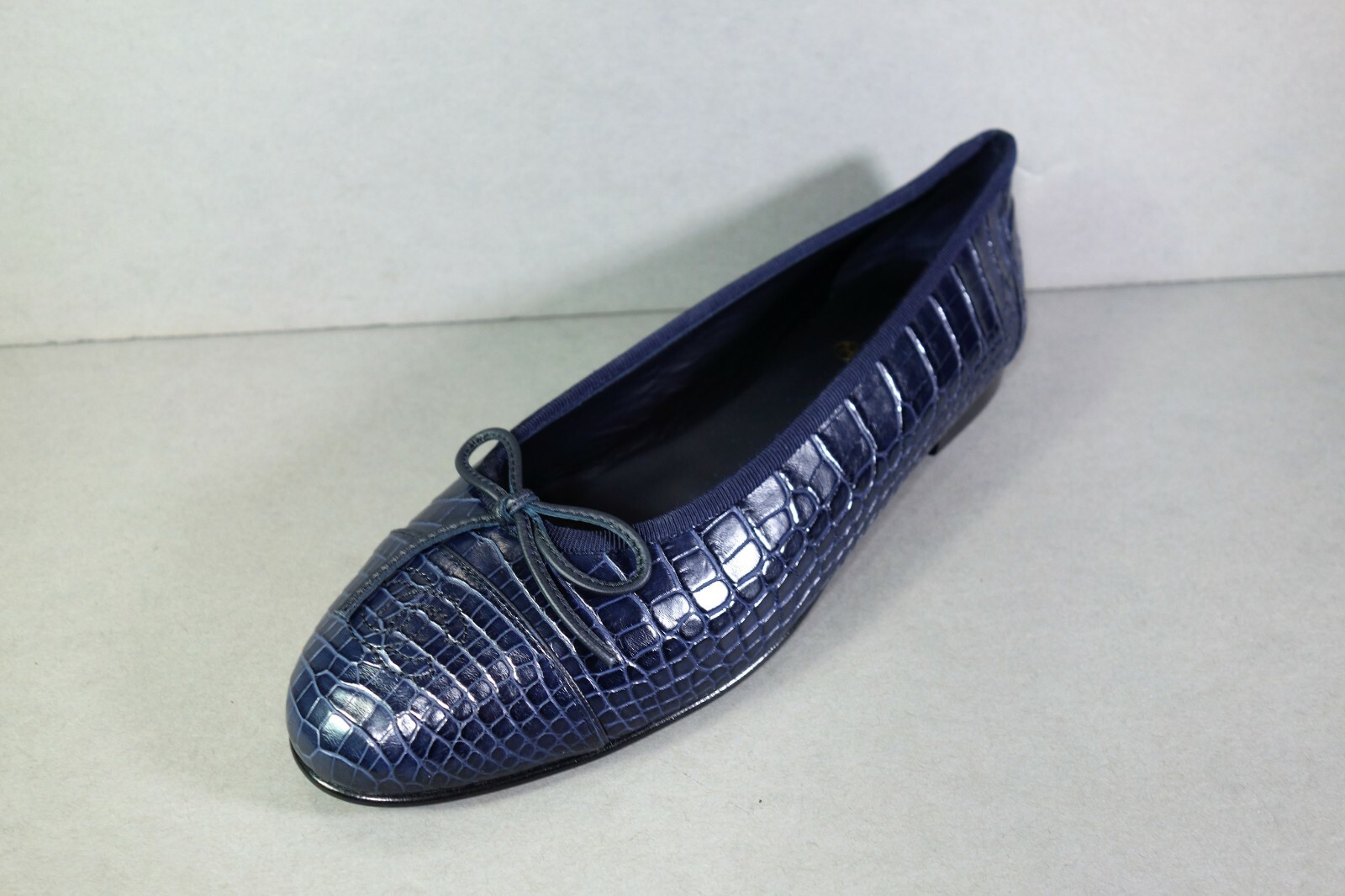 CHANEL 40 Navy Alligator ballet ballerina flats cap round toe "CC" NEW shoes image 5
