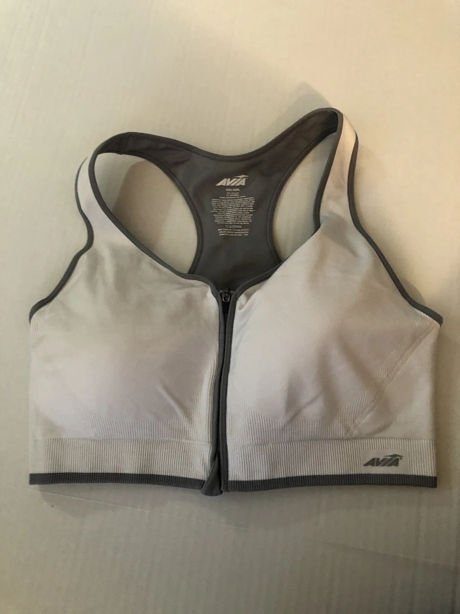 Women’s Avia Seamless Zip Front Sports Bra White/Silver Gray XXL 