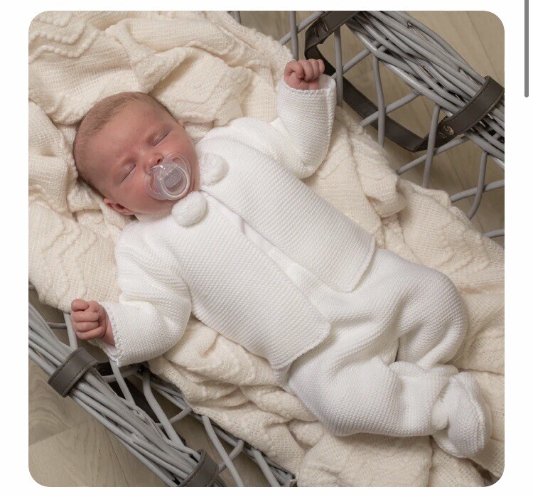 White Month Old Outfits Baby Unisex White Knitted Spanish Style - Main Image
