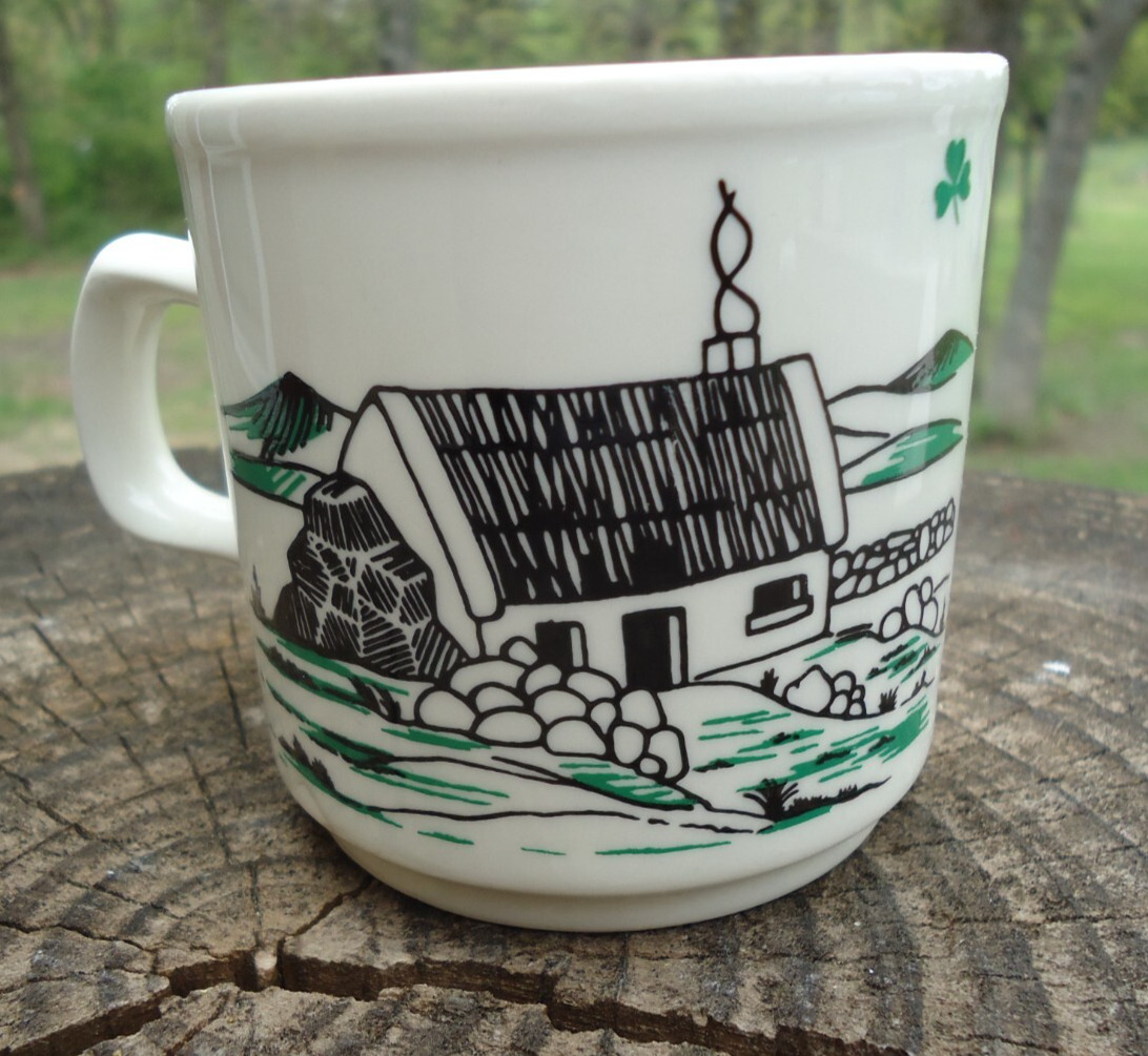 VTG Oxford Ireland Irish Coffee Recipe Mug Cup Cabin Woods Scene Decor