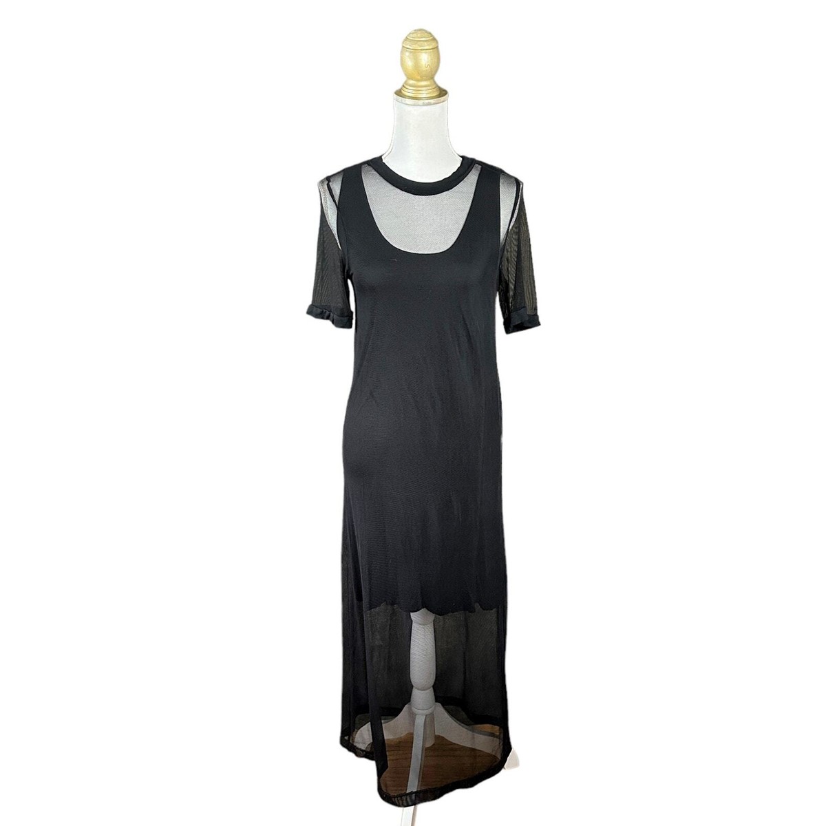 Forever 21 Layered Mesh Tee Shirt Maxi Dress Black S