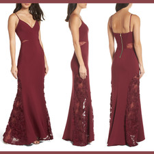 NEW $438 Maria Blanca Nero [ 0 ] Shannon Lace Inset Gown in Burgundy #F980