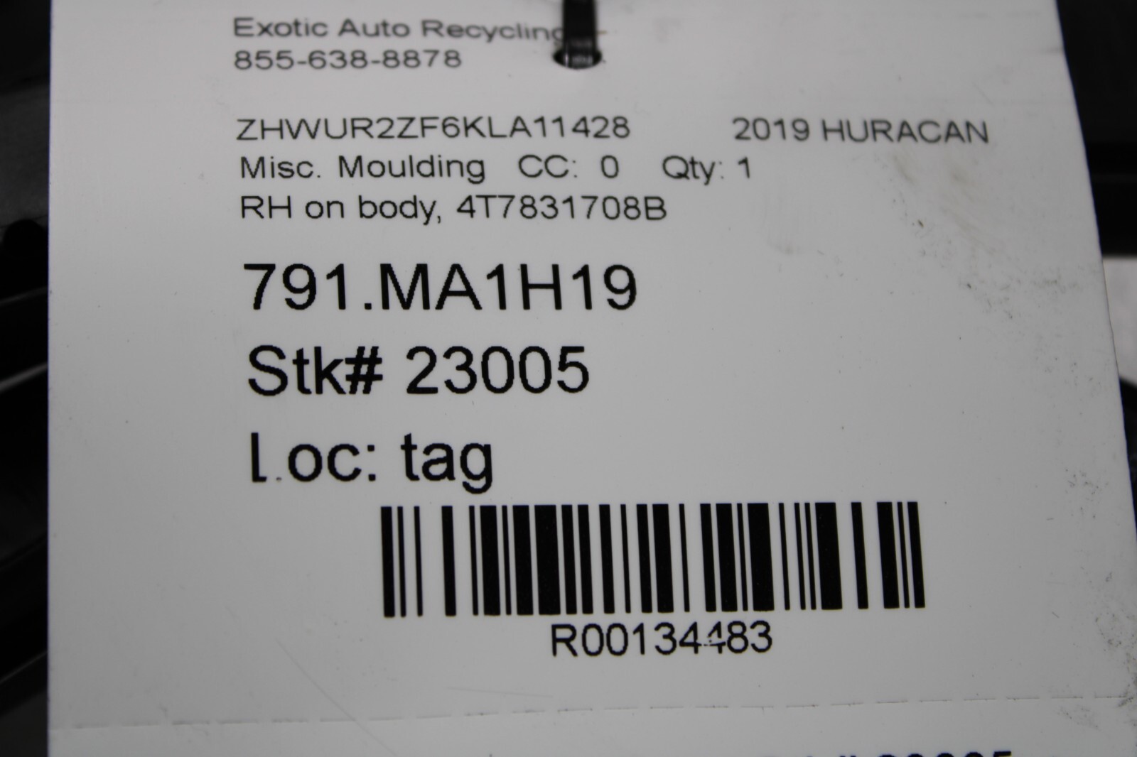 Lamborghini Huracan Spider, RH Door / Body Moulding Gasket, Used, P/N 4T7831708B