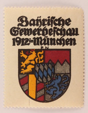 Bavarian Trade Expo in Munich 1912 Royal Crest German Poster Stamp Ad