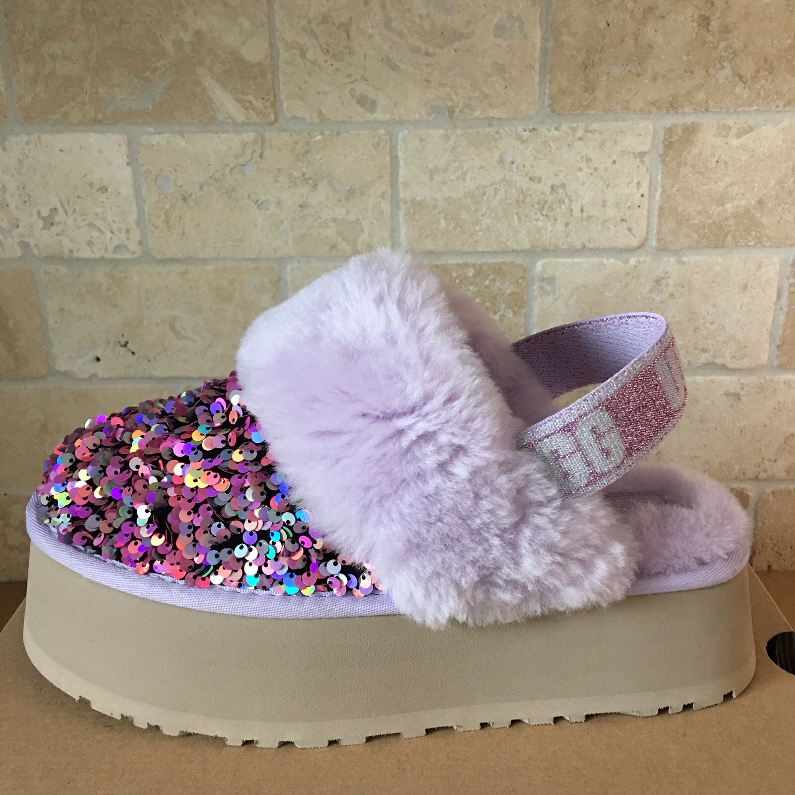 UGG Funkette Platform Stellar Sequin Lilac Slide Slipper Sandals Size US 7  Women | eBay