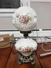 Gone with the Wind Vintage Milk Glass Hurricane Table Lamp Flowers & Lions