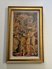 MID CENTURY MYSTERY PAINTING ABSTRACT CUBIST CUBSIM EXPRESSIONISM SIGNED 1960'S