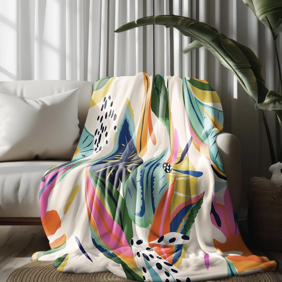 NEW Anthropologie Boho Abstract Fleece Throw Blanket Bedspread Bedding 50" x 60" - Image 2 of 4