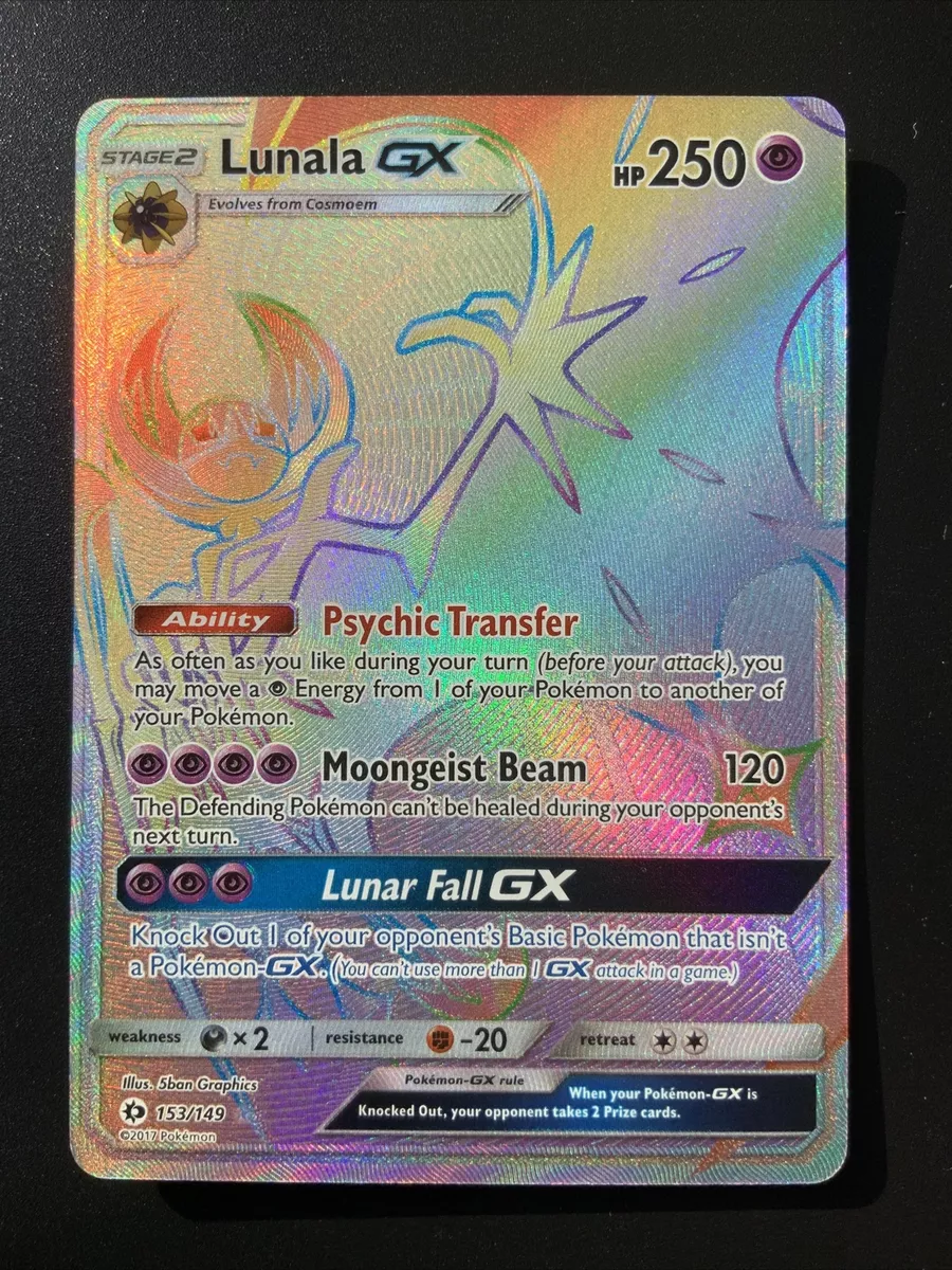 Pokemon Card Lunala GX 153/149 Rainbow Holo Secret Rare Sun Moon