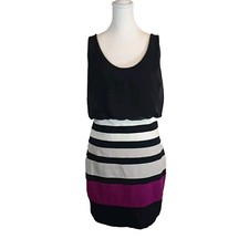 Express Women's Medium Black Striped Color Block Dress Mini Sexy Classy Y2k