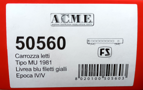 ACME 50560. FS Carrozza Letti tipo MU '81, carrelli FIAT, Logo FS a televisore - Foto 5 di 5