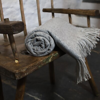 Mittelgrau Fischgrät 100 % Wolle British Made Tweed Stoff Decke Überwurf