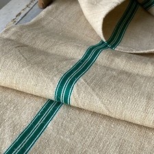 GRAINSACK GRAIN SACK fabric linen homespun European GREEN WHITE stripe bag feed 