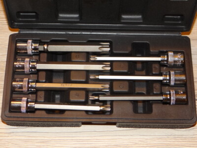 7 Torxnüsse Steckschlüssel Innentorx Langbits 110mm Aufnahmr 3/8'' T25-T60 Ratsch