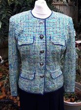 Vintage Adrianna Papell Silk Lightweight Colourful Check Jacket Size Uk 10