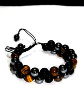 TRIPLE PROTECTION Bracelet GENUINE Tiger Eye Black Obsidian Hematite Beads NEW
