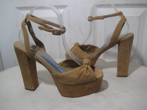 Brian Atwood B-GABBY Tan Suede Leather Platform Heel Sandals Women's Size 9 M - Picture 7 of 24