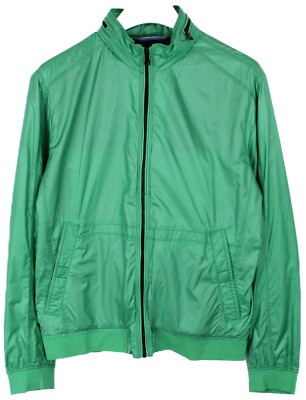 HUGO BOSS Cobeen Jacke Herren US 40R Dünn Grün Glänzender Look Versteckte Kapuze