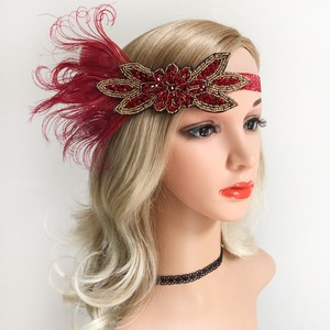 Vintage 1920s Feather Flower Headband Wedding Bridal Hair