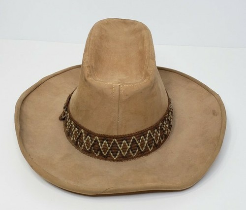 Vintage Suede Leather Crochet Band Brown Cowboy Western Hat Men's Large 23.25" - Picture 5 of 12