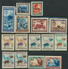 Indonesia Collection 15 Different Mint NH Old Issues Planes,  Boats, buffalo .