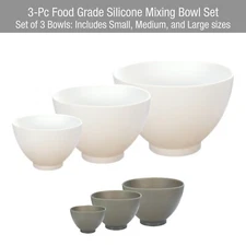 3-Pc Food Grade Silicone Mask Mixing Bowl Set - Microwavable Dishwasher Safe
