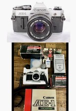 Vintage Canon AE-1 35mm SLR Film Camera with 2 Lens, Flash W/Original Box