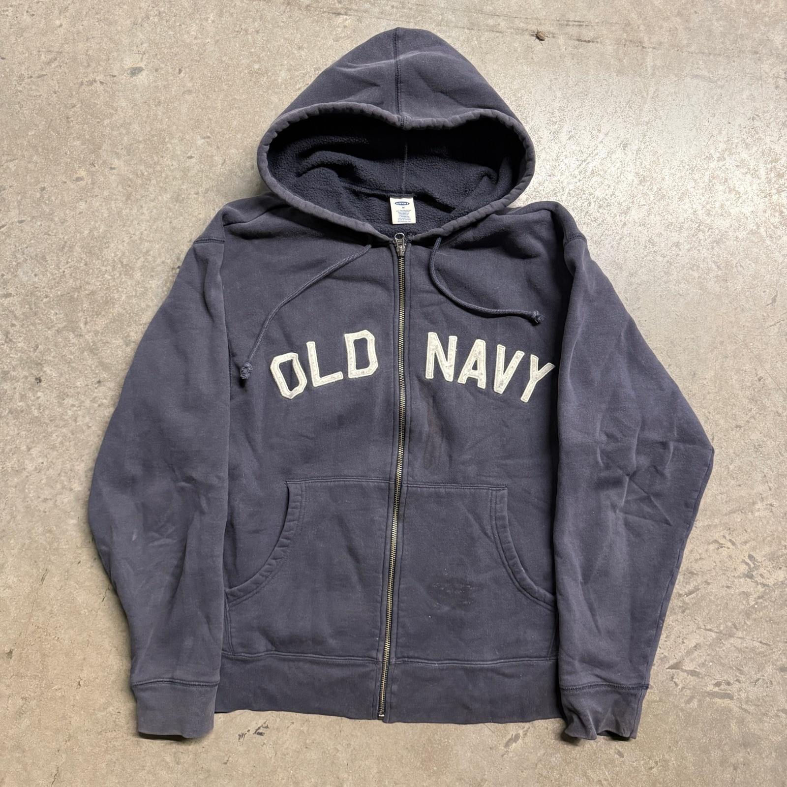 Old Navy Mens Full Zip Hoodie Navy Blue Fleece Arch Logo Sweatshirt Size Medium