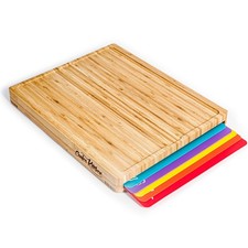 Cutting Boards for Kitchen   Bamboo Cutting Board Set with 6 Color-Coded Flex...