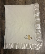 Classic Winnie the Pooh Baby Blanket Silly Pooh Bee Waffle Cotton Satin Trim