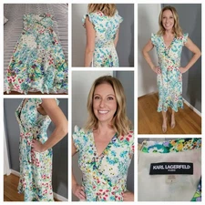 Women's Karl Lagerfeld Paris Floral Ruffled Midi Dress Size 8 Medium