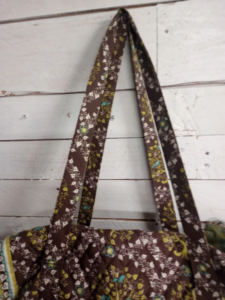 Bolsa de viagem acolchoada boho grande marrom e verde alças duplas vários bolsos. - Imagem 4 de 4