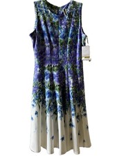 Julian Taylor Women’s Blue/Purple/White Floral Sleeveless Dress 14 EUC ~ $94