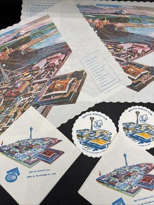 1962 Seattle World's Fair Placemats Napkins & Coasters NEW Space Needle Monorail